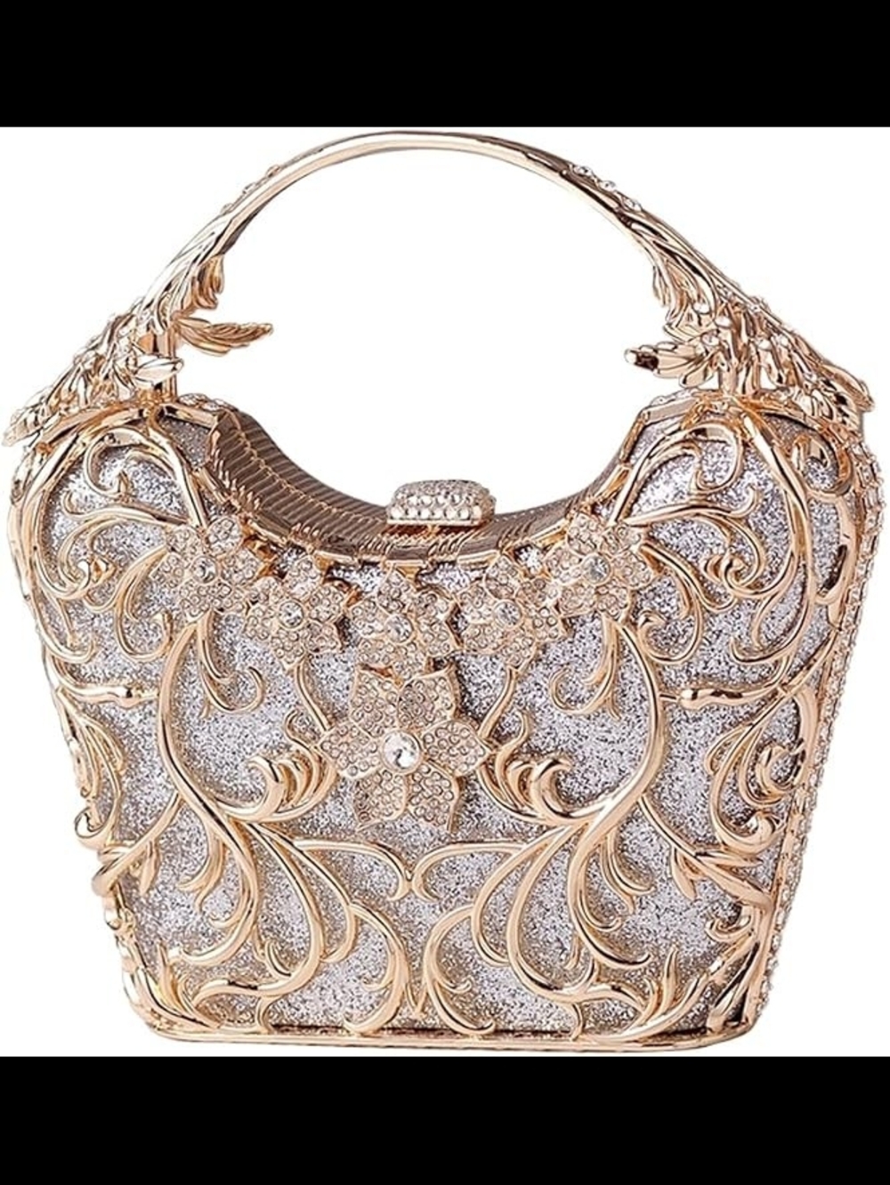 Elegant Silver & Gold Floral Filigree Evening Bag Purse